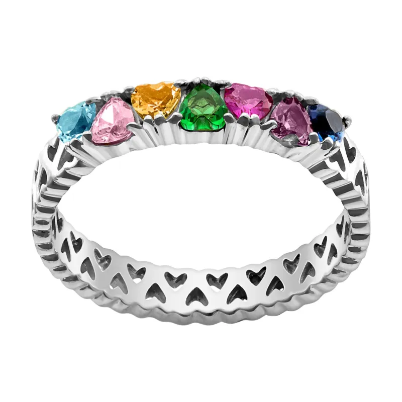 Sterling Silver Family Hearts Birthstone Ring sold by Limoges Jewelry