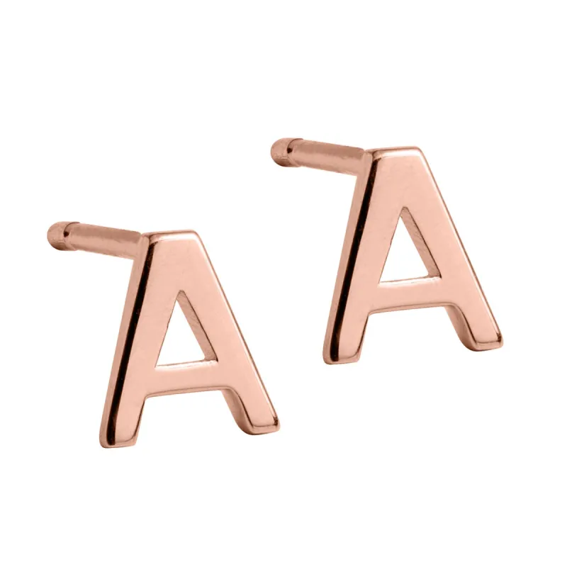14K Rose Gold Plated Petite Uppercase Initial Earring sold by Limoges Jewelry