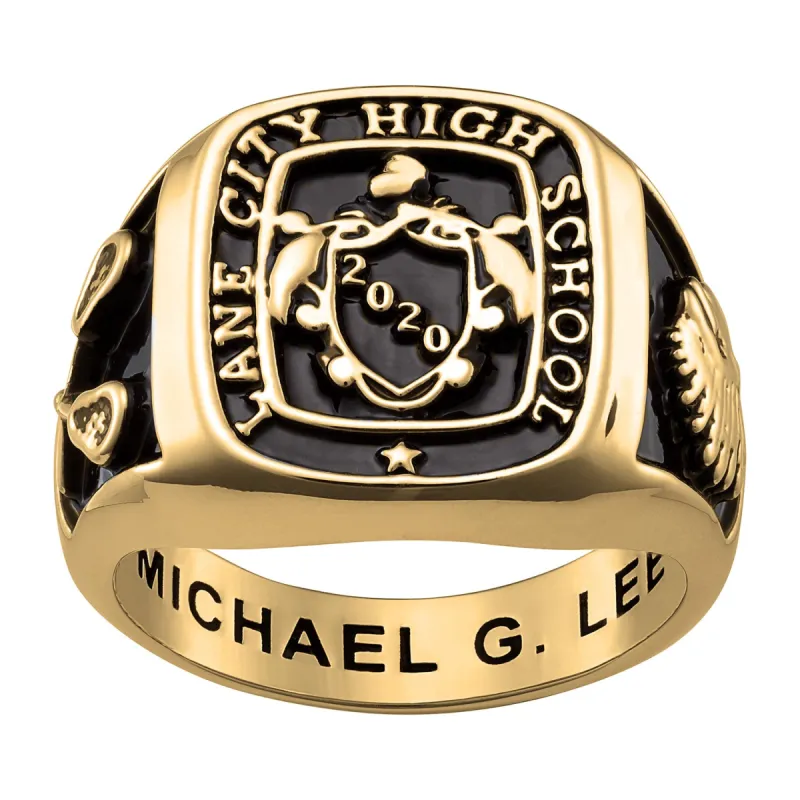 Men's Yellow CELEBRIUM Crest Square Signet Class Ring sold by Limoges Jewelry