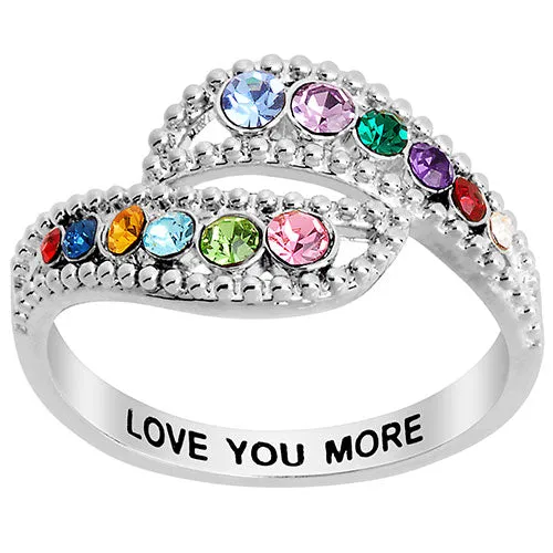 Personalized Curved Bypass Family Birthstone Ring sold by Limoges Jewelry