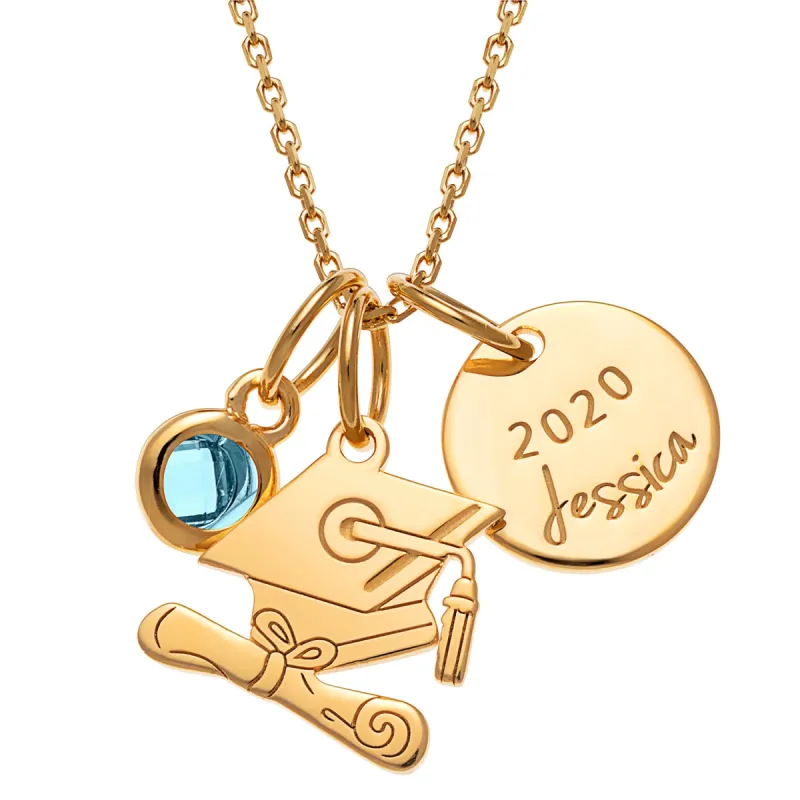 14K Gold over Sterling Graduation Cluster Charm Necklace with Birthstone sold by Limoges Jewelry