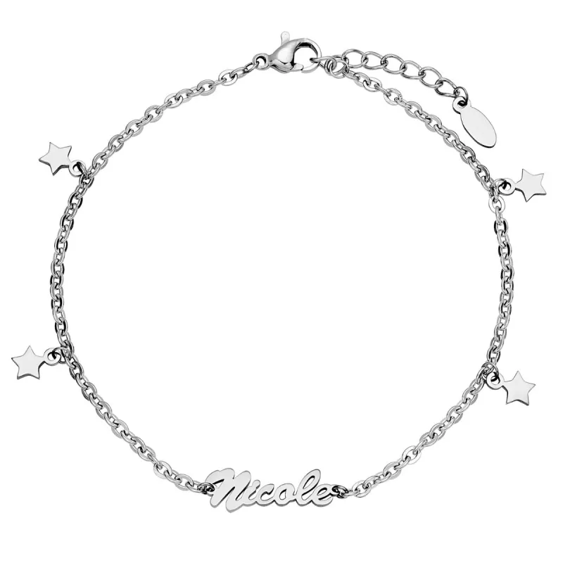 Stainless Steel Star Charm and Name Anklet sold by Limoges Jewelry