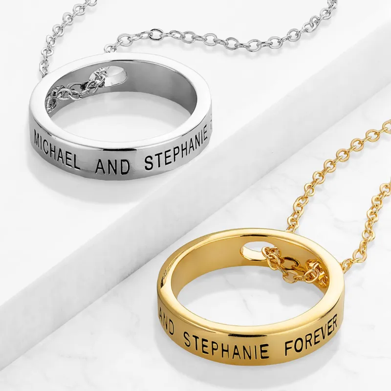 Outside Engraved Circle Ring Necklace sold by Limoges Jewelry