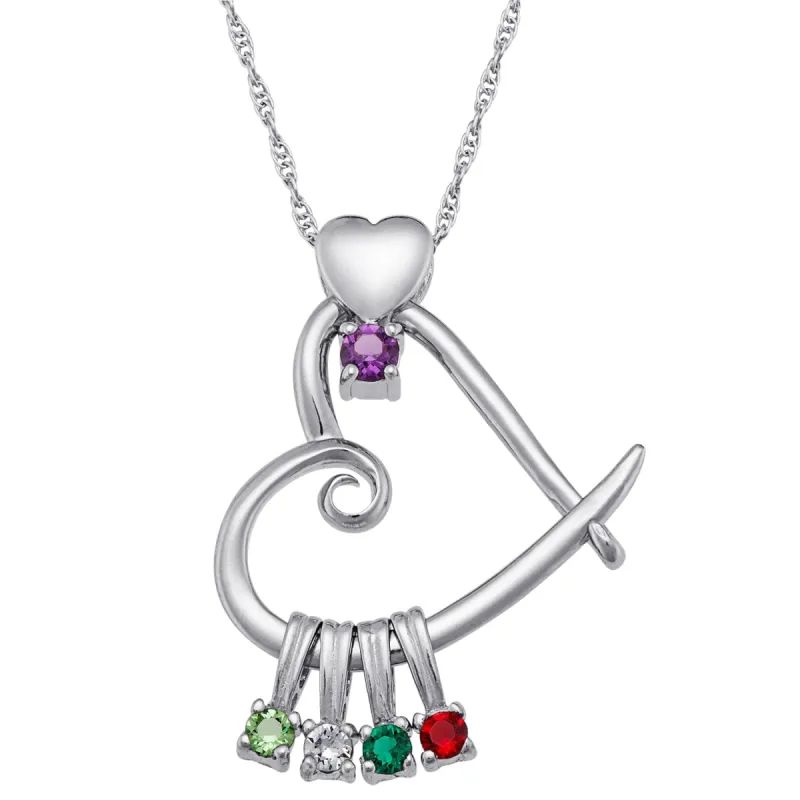 Sterling Silver Heart Slider Birthstone Necklace sold by Limoges Jewelry