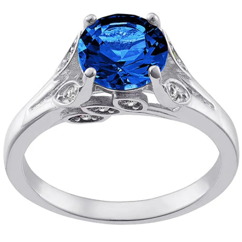 Silver Plated Simulated Sapphire with Clear Crystal Leaves Ring sold by Limoges Jewelry