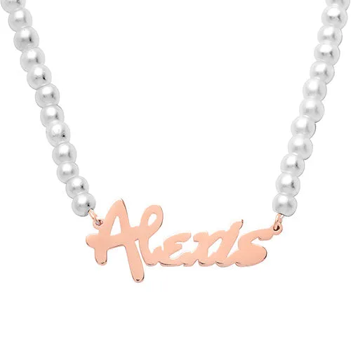 Bold Script Name Glass Pearl Necklace sold by Limoges Jewelry product image thumbnail 5