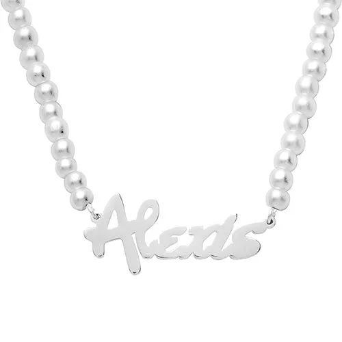 Bold Script Name Glass Pearl Necklace sold by Limoges Jewelry