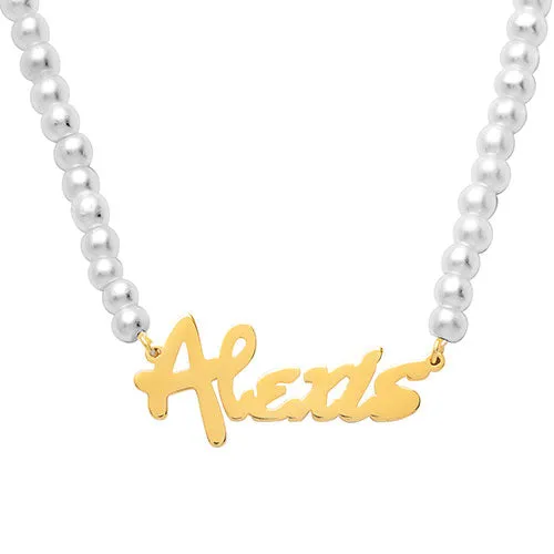 Bold Script Name Glass Pearl Necklace sold by Limoges Jewelry product image thumbnail 3
