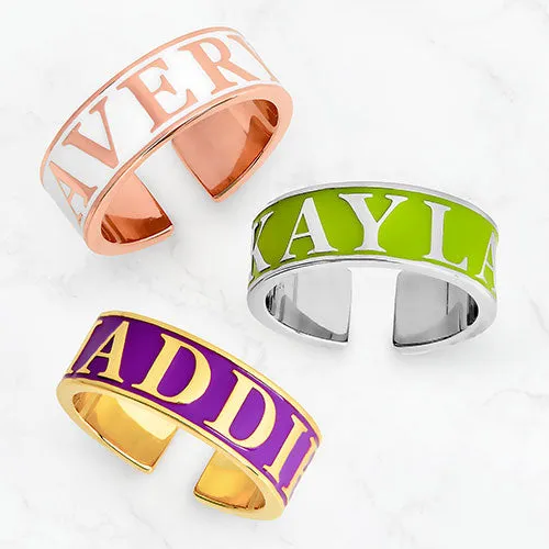 Silver Plated Enamel Name Wide Band Ring sold by Limoges Jewelry product image thumbnail 4
