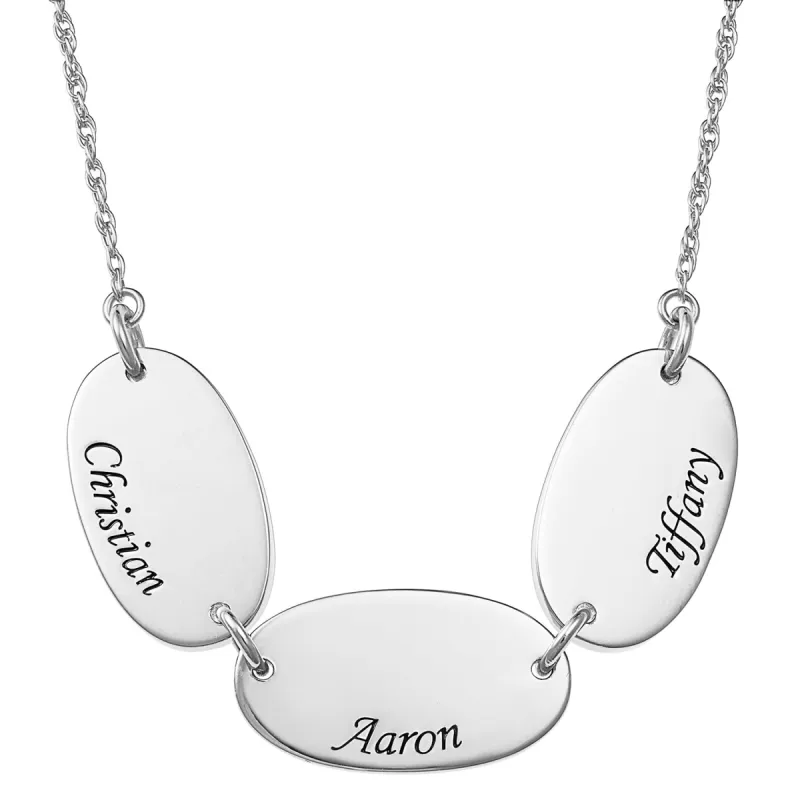 Sterling Silver Engraved Name Oval Station Necklace - 3 Names sold by Limoges Jewelry