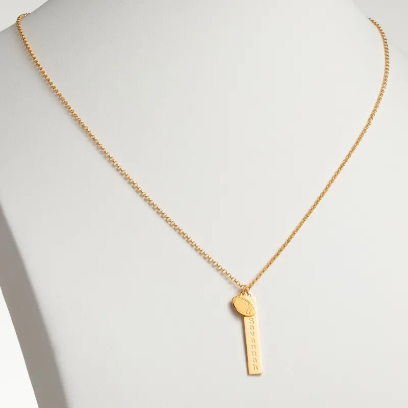 14K Gold Plated Name Necklace with Football Charm Dangle sold by Limoges Jewelry
