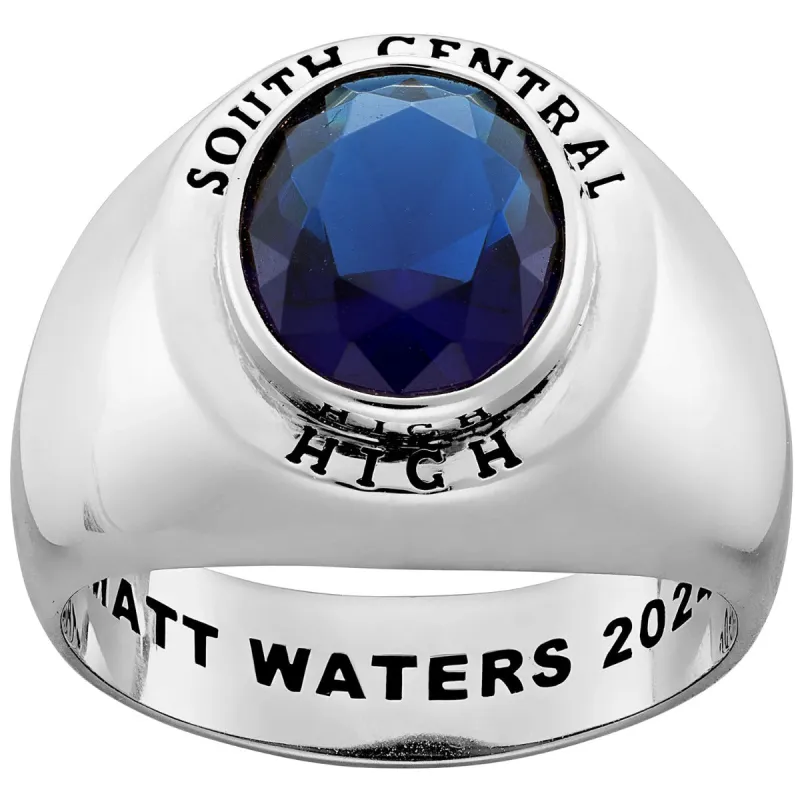 Men's Platinum Plated Minimal Oval Birthstone Signet Class Ring sold by Limoges Jewelry