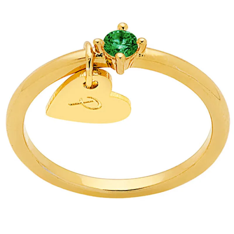 14k Gold Plated Dainty Heart Charm Ring with Birthstone sold by Limoges Jewelry
