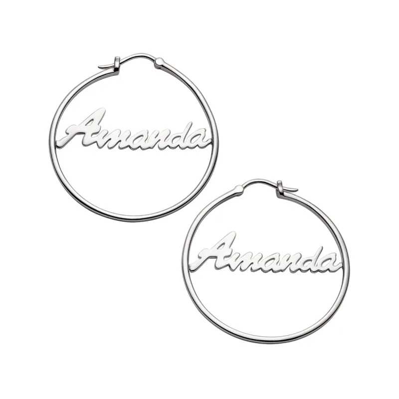 Sterling Silver Personalized Name Medium Hoop Earring sold by Limoges Jewelry