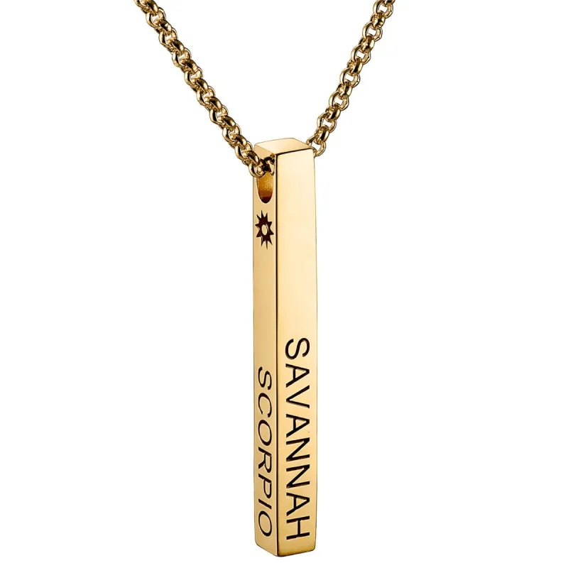 14K Gold Plated 3 Zodiac Sign 4 Sided Bar Necklace sold by Limoges Jewelry