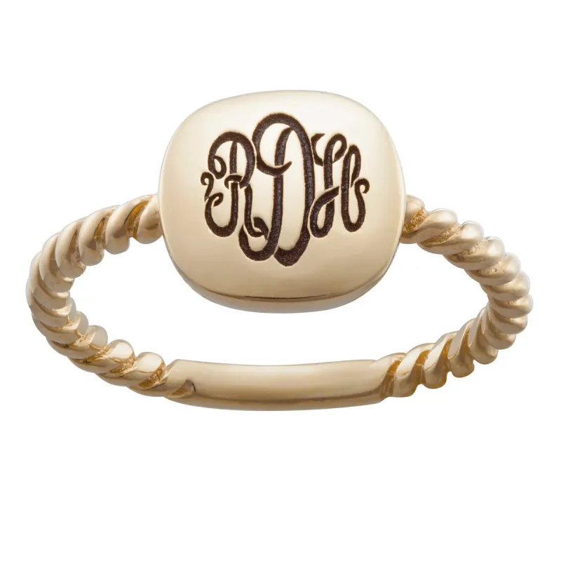 14K Gold over Sterling Engraved Monogram Square Signet Ring sold by Limoges Jewelry
