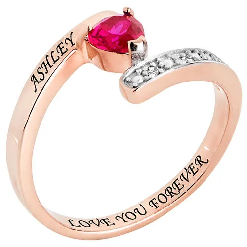 14K Rose Gold over Sterling Heart Birthstone Bypass Diamond Accent Ring sold by Limoges Jewelry product image thumbnail 2