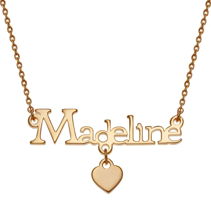 14K Gold over Sterling Name with Heart Charm Necklace sold by Limoges Jewelry