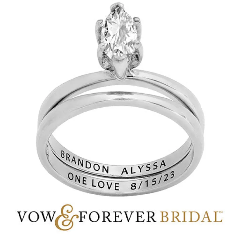 Platinum over Sterling  Marquise White Topaz 2-Piece Engraved Wedding Ring Set sold by Limoges Jewelry