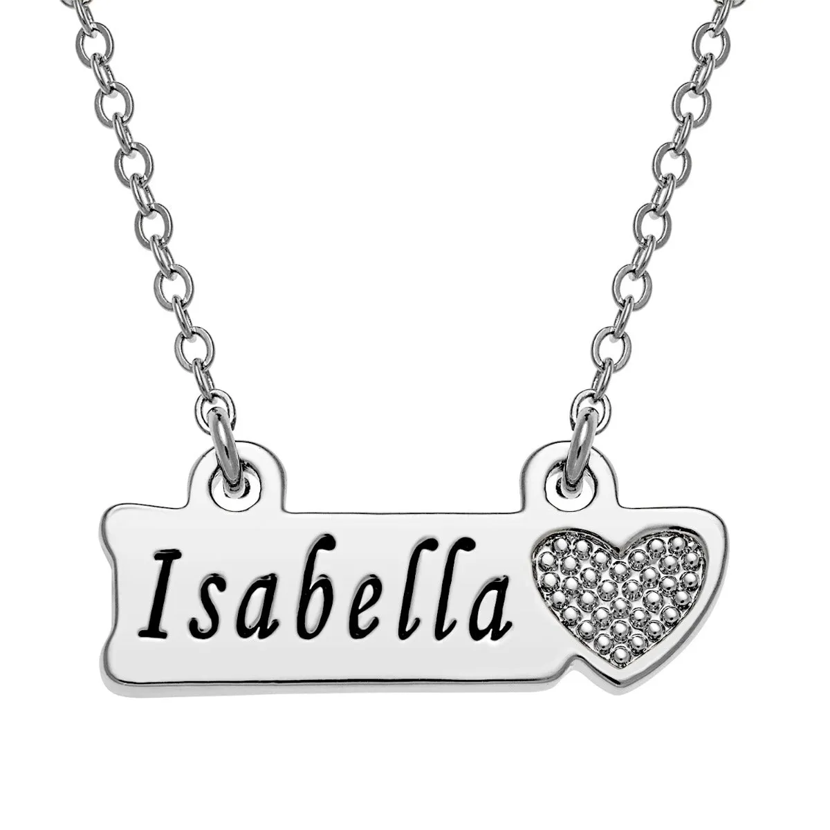 Engraved Name with Heart Plaque Necklace sold by Limoges Jewelry