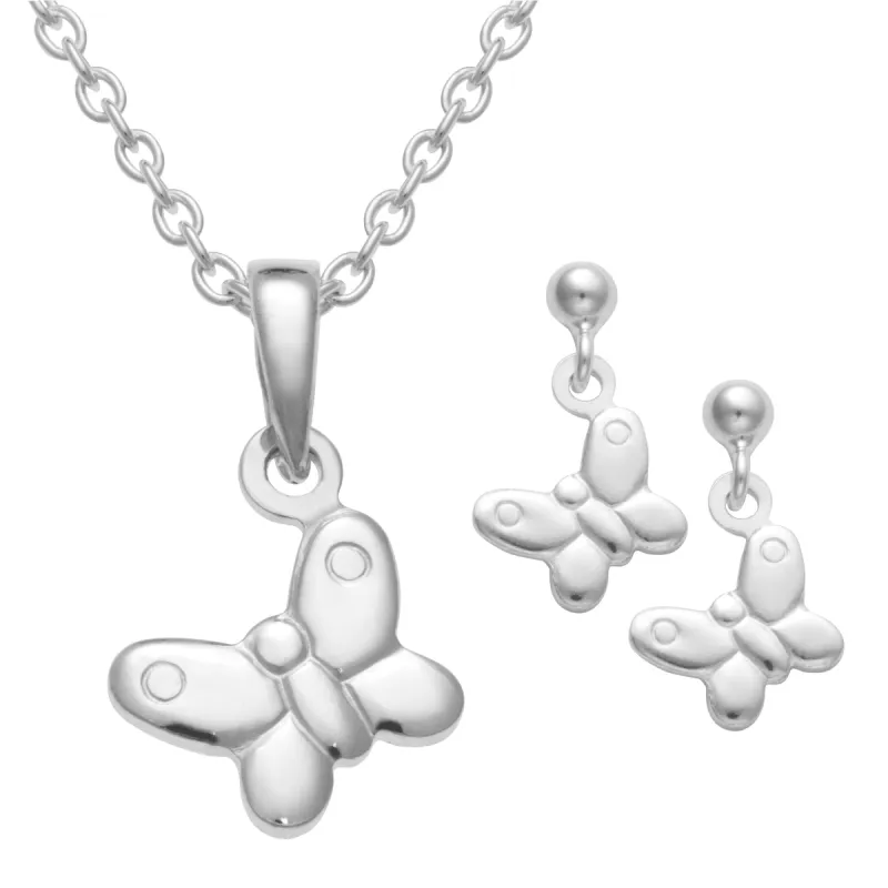 Sterling Silver Butterfly Necklace and Earrings Set sold by Limoges Jewelry