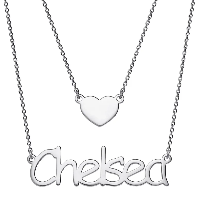 Sterling Silver Name and Heart Layered Double Necklace sold by Limoges Jewelry