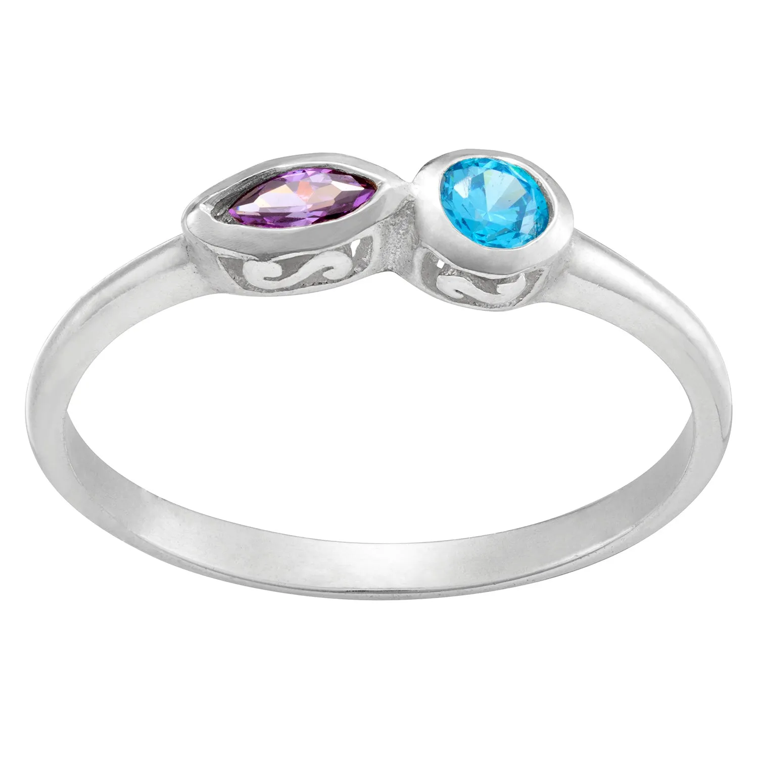Sterling Silver Marquise and Round Birthstone Ring - 2 Stones sold by Limoges Jewelry