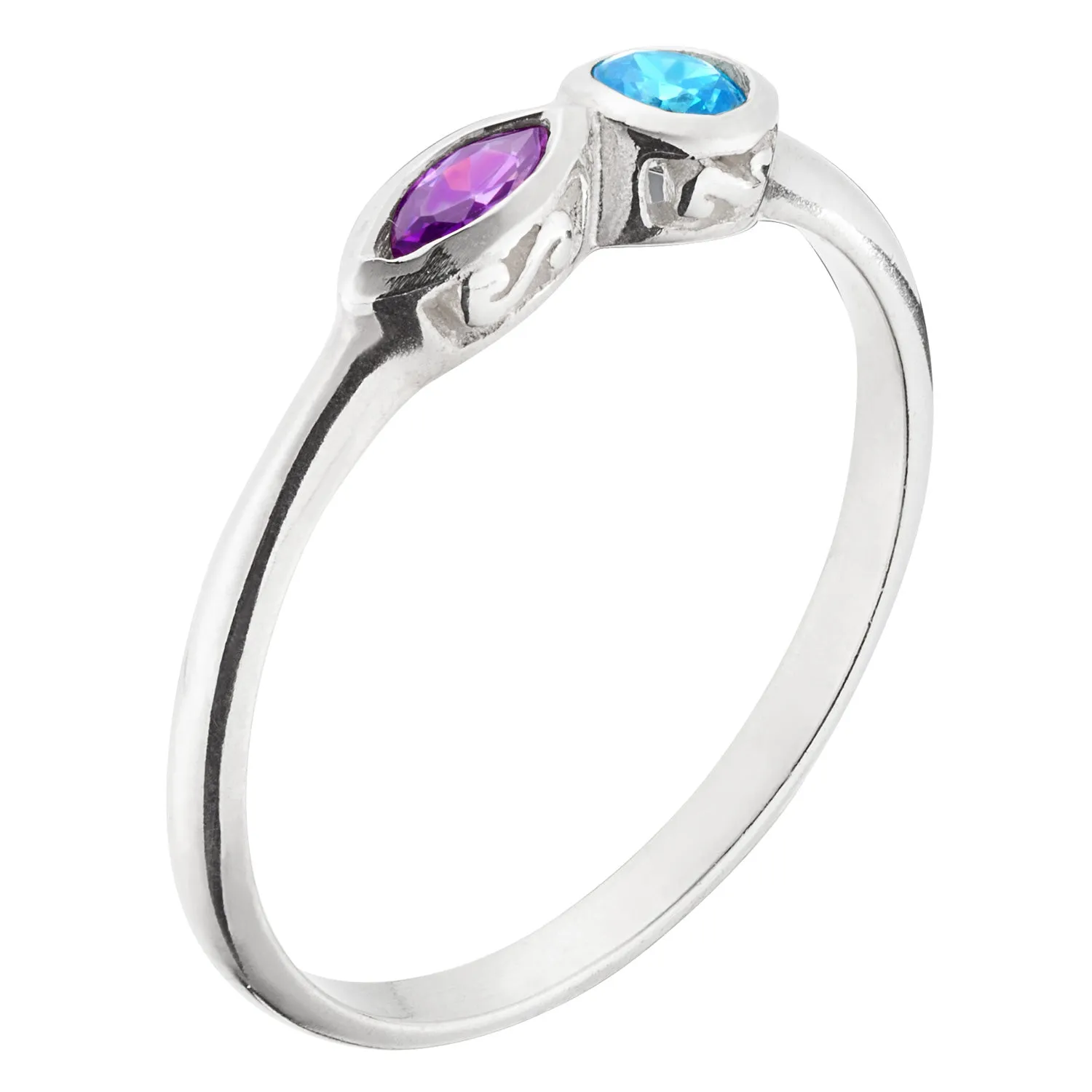 Sterling Silver Marquise and Round Birthstone Ring - 2 Stones sold by Limoges Jewelry product image thumbnail 2