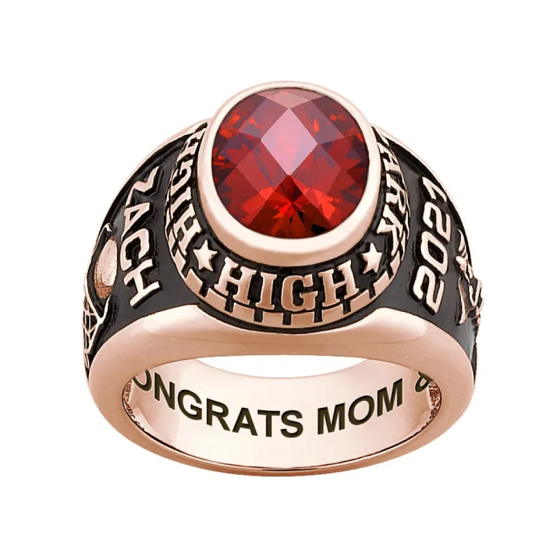 Men's 14K Rose Gold over Sterling Traditional Oval Checkerboard Birthstone Class Ring sold by Limoges Jewelry