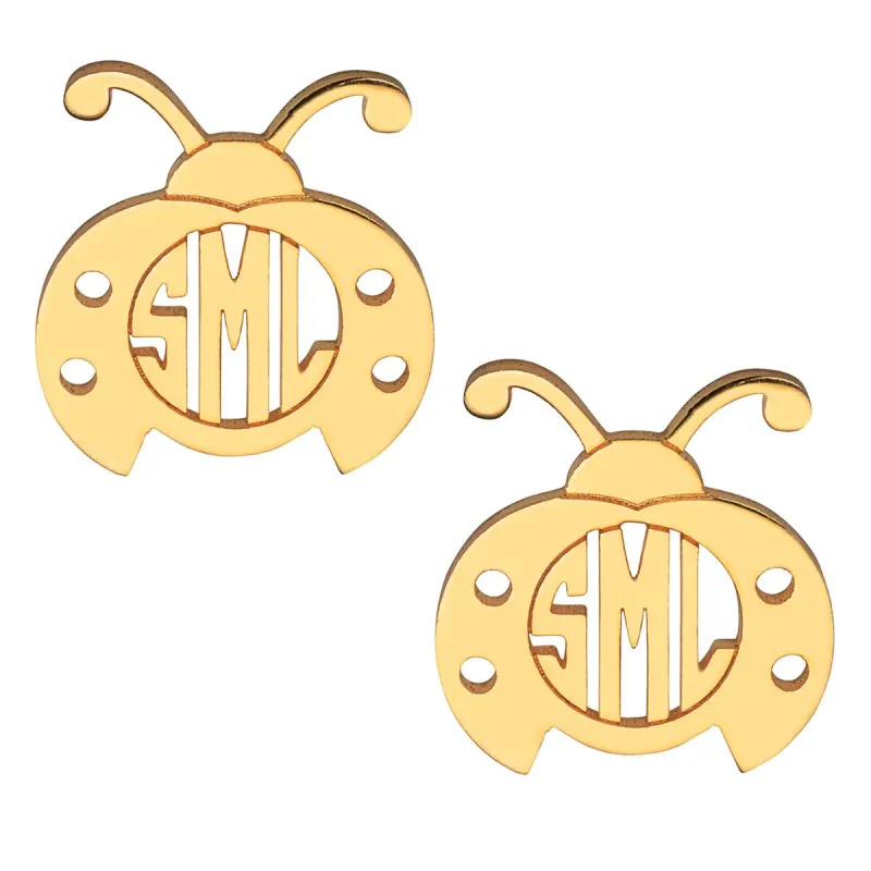 14K Gold Plated Ladybug Monogram Button Earring sold by Limoges Jewelry