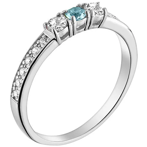 Silver Plated Simulated Blue Topaz and Clear Crystal 3-Stone Ring sold by Limoges Jewelry product image thumbnail 2