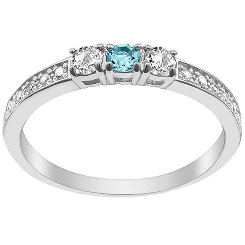 Silver Plated Simulated Blue Topaz and Clear Crystal 3-Stone Ring sold by Limoges Jewelry