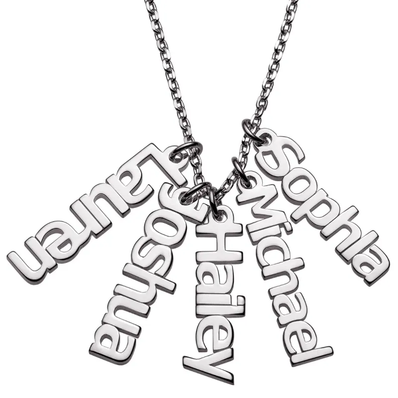 Sterling Silver Petite Vertical Name Necklace - 5 Names sold by Limoges Jewelry