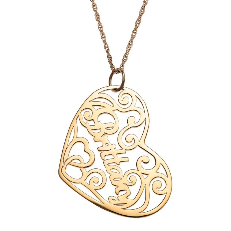 14K Gold over Sterling Name with Filigree Heart Necklace sold by Limoges Jewelry