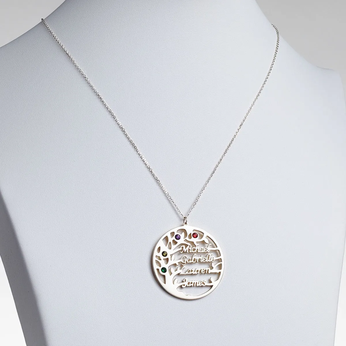 Silver Plated Name and Birthstone Family Tree Necklace sold by Limoges Jewelry product image thumbnail 2