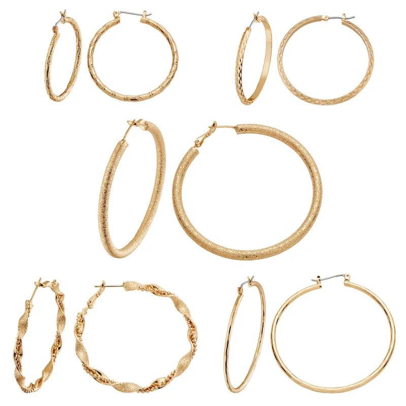 5 Pair Textured Hoop Earrings Set sold by Limoges Jewelry