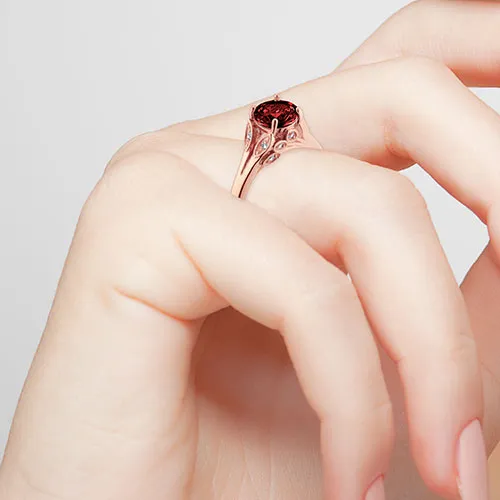 14K Rose Gold Plated Simulated Garnet with Clear Crystal Leaves Ring sold by Limoges Jewelry product image thumbnail 3