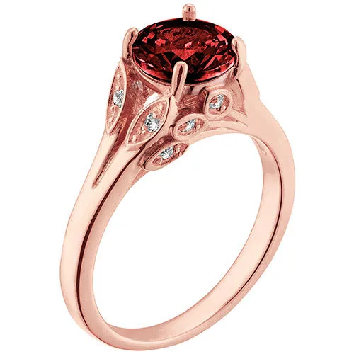 14K Rose Gold Plated Simulated Garnet with Clear Crystal Leaves Ring sold by Limoges Jewelry product image thumbnail 2