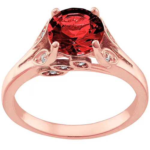 14K Rose Gold Plated Simulated Garnet with Clear Crystal Leaves Ring sold by Limoges Jewelry