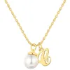 Initial and Birthstone Pearl Charm Necklace sold by Limoges Jewelry