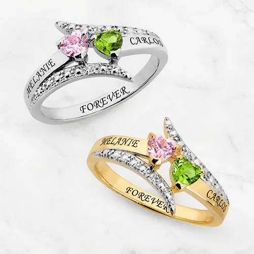 14K Gold over Sterling Couple's Heart Birthstone Bypass Diamond Accent Ring sold by Limoges Jewelry product image thumbnail 4