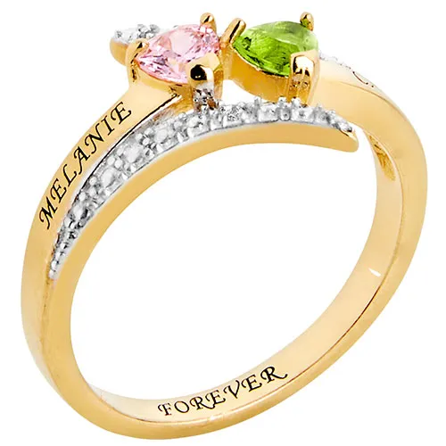 14K Gold over Sterling Couple's Heart Birthstone Bypass Diamond Accent Ring sold by Limoges Jewelry product image thumbnail 2