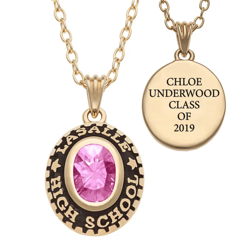 14K Gold over Sterling Oval Birthstone Graduation Pendant sold by Limoges Jewelry