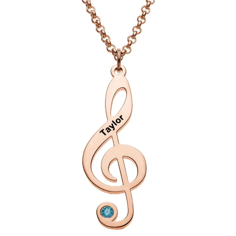 14K Rose Gold Plated Treble Clef Name and Birthstone Necklace made by Limoges Jewelry