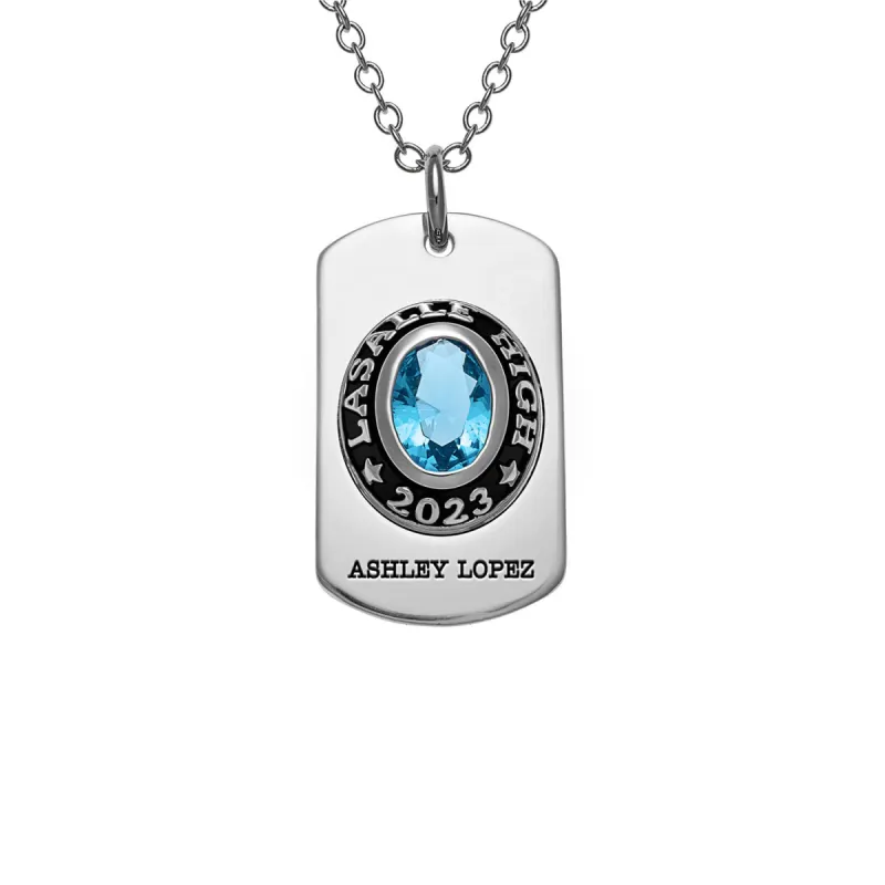 Women's CELEBRIUM  Personalized Oval Cut Birthstone Graduation Dog Tag Pendant sold by Limoges Jewelry