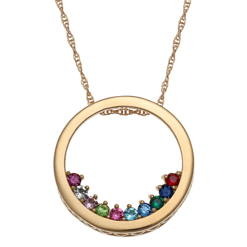 14K Gold over Sterling Mother's Birthstone Circle Slider Necklace sold by Limoges Jewelry