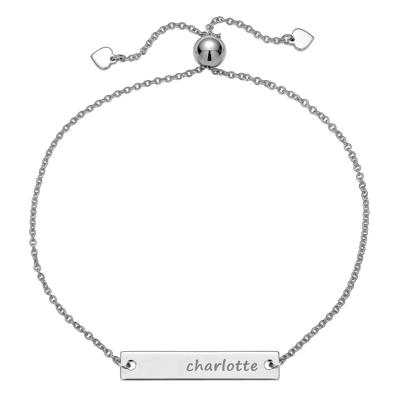 Sterling Silver Engraved Name Bar Adjustable Bracelet sold by Limoges Jewelry