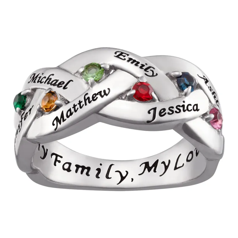Sterling Silver Family Name & Birthstone Ring sold by Limoges Jewelry