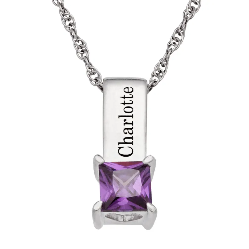 Sterling Silver Engraved Name and Birthstone Charm Pendant sold by Limoges Jewelry