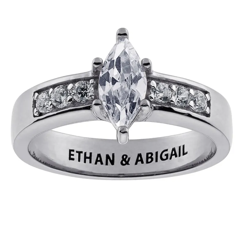 Sterling Silver Marquise CZ Engraved Wedding Ring sold by Limoges Jewelry